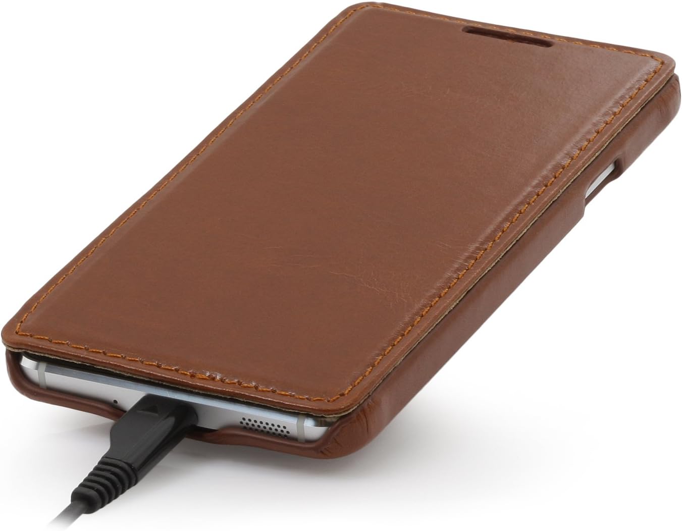 StilGut® Book Type, Leather Case for Samsung Galaxy Alpha Cognac Brown without Clip - Image 4