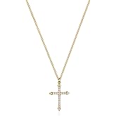 Fettero Cross Necklace Faith Pendant 14K Plated Dainty Chain Minimalist Simple Tiny God Lords Prayer Religious Jewelry