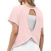 GRECERELLE Women's Open Back Workout Tops Backless Athletic Shirts Casual Crop Running Tee Y2k Yoga