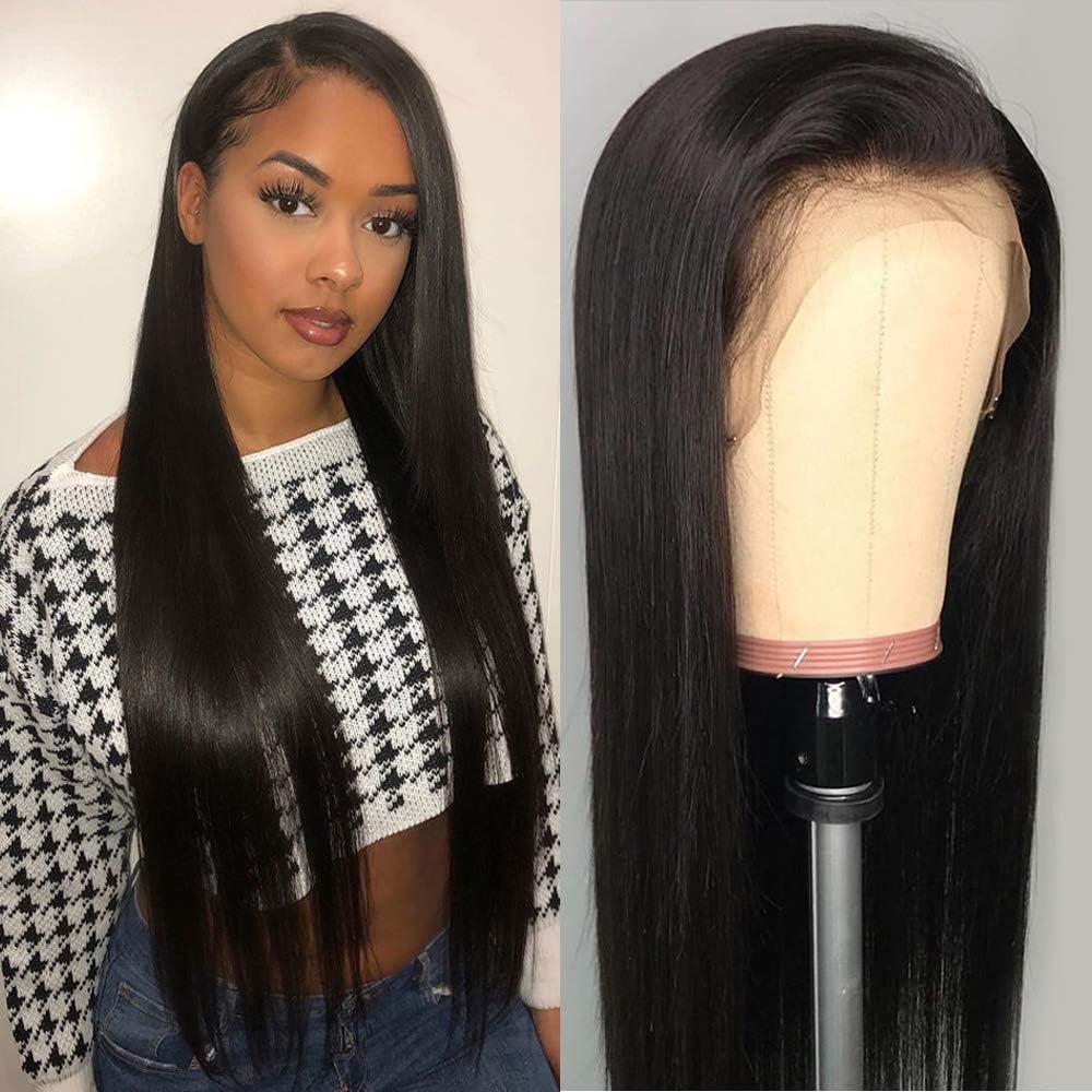 DACHIC 13x4 Lace Front Human Hair Wigs for Women Brazilian Straight Hair Wigs with Baby Hair Pre Plucked Natural Hairline (10 Inch Wig, 130% Density)