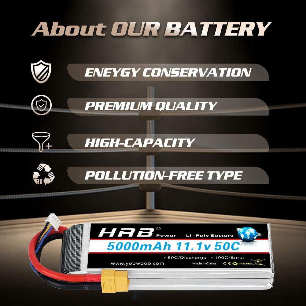 HRB 11.1V 5000mAh 3S 50C-100C LiPo Battery Pack with XT60 Plug for RC Car Boat Quadcopter Heli Airplane Drone Racing Quad Copters RC Evader BX Truggy Hobby Traxxas Slash (XT60) - Image 4
