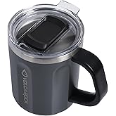 VOLCAROCK Stainless Steel Coffee Mug Cup with Handle, 16 oz Double Wall Vacuum Insulated Travel Mug Tumbler With Slider Lid, Insulated Camping Tea Flask for Hot & Cold Drinks (Grey)