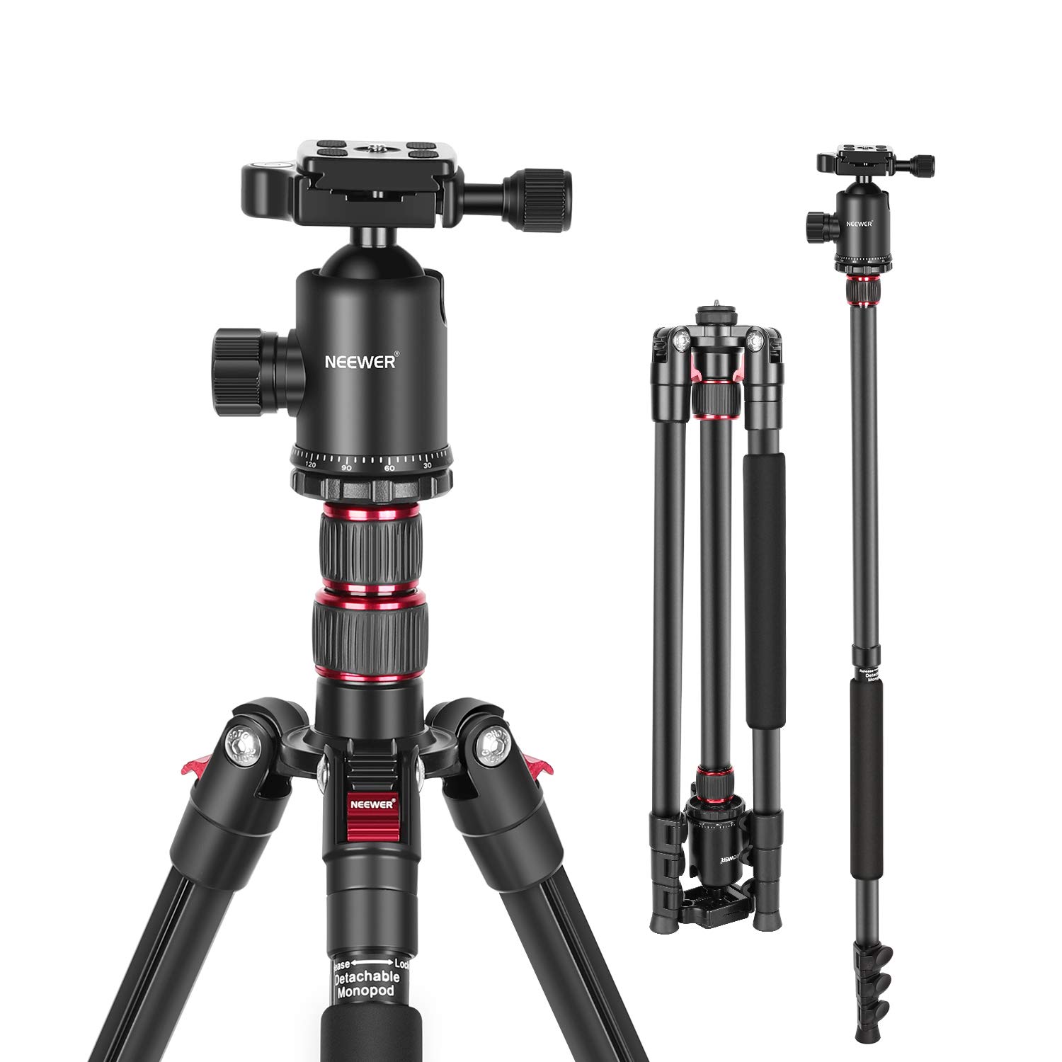 Neewer 77-Inch Tripod, Camera Tripod for DSLR, 2-in-1 Compact Aluminum Tripod Monopod with 360 Degree Ball Head, 2 Center Axis, QR Plate and 8 Kilograms Load for Travel and Work, Carry Bag Included
