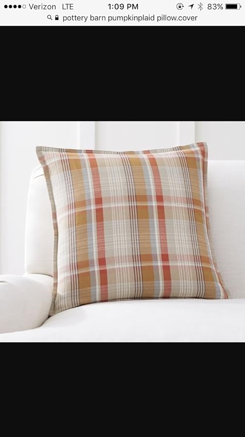 Amazon Com Pottery Barn Pumpkin Plaid Pillow Cover 20x20 New