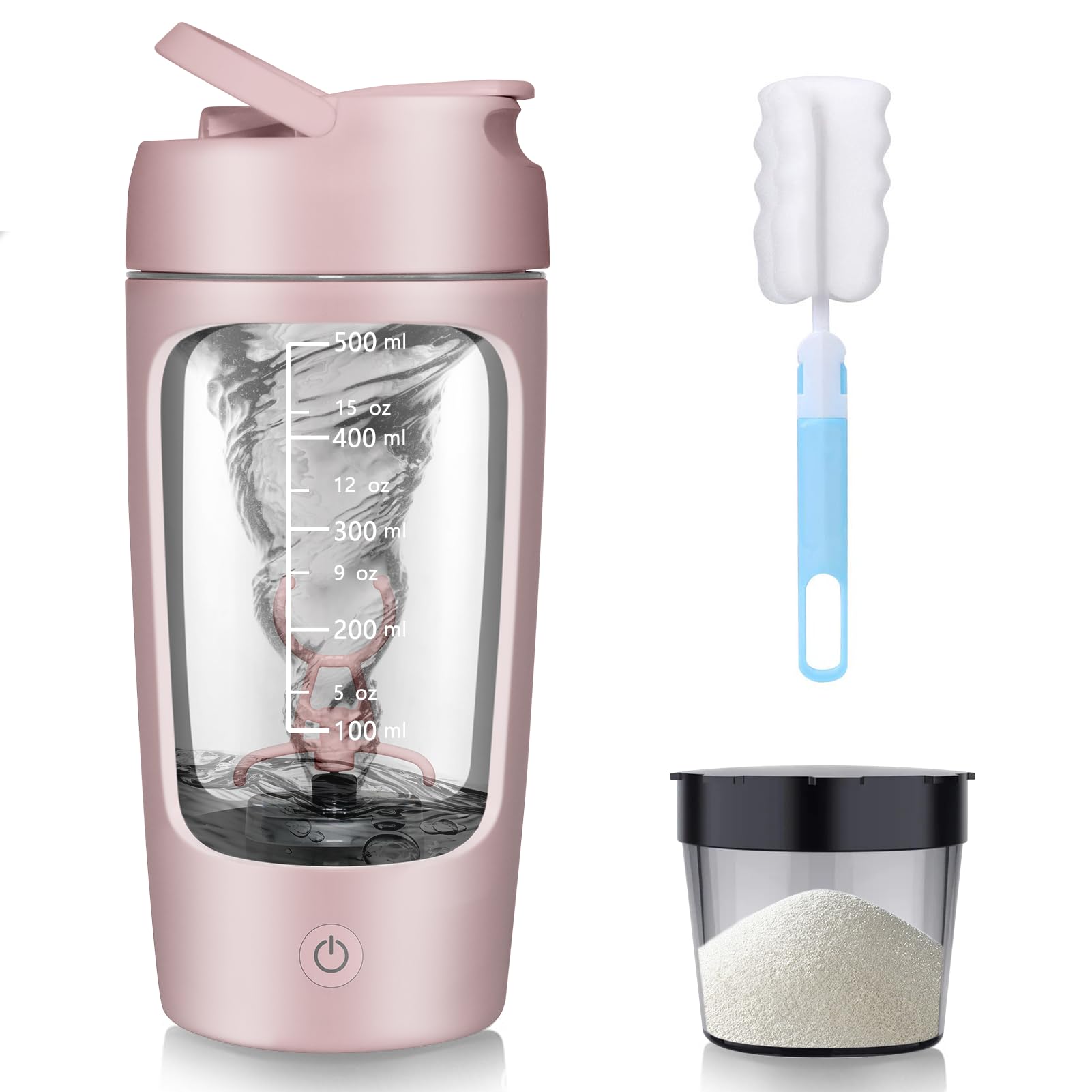 SOARFLY Electric Shaker with Powder Compartment, 650 ml, USB Rechargeable, Protein Mixer Shaker for Protein Shake and Milk Shake, BPA-Free, Pink