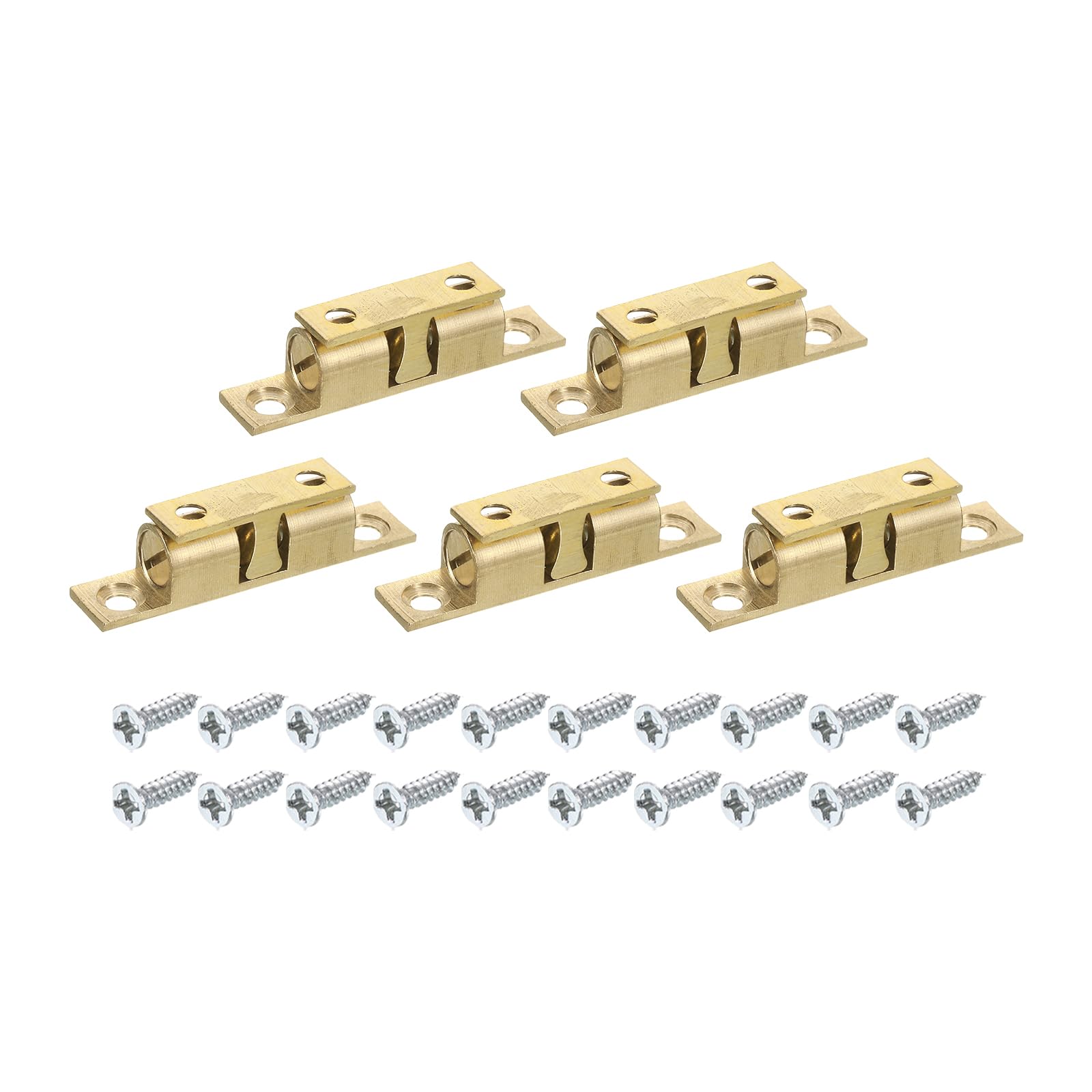 Sourcingmap 5pcs Double Ball Tension Roller Catch Latch, Solid Brass Cabinet Door Catch Adjustable Tension with Screws for Cabinet Closet & Furniture Door Yellow(50mm)