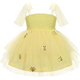 OBEEII Toddler Girls Summer Tulle Tutu Dress Bee/Strawberry/Butterfly Birthday Party Smocked Cute Ruffle Tiered Dress