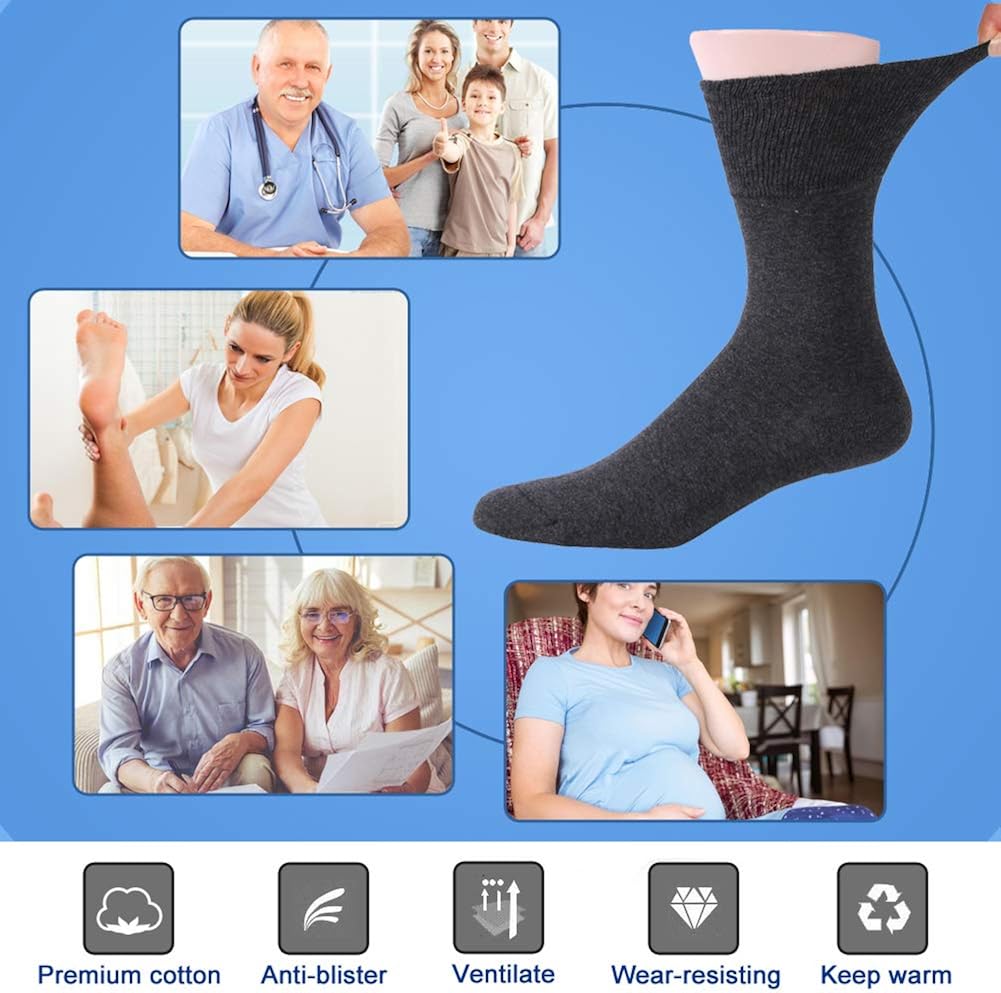 Ankle Diabetic Socks, Feelwe Unisex Non Binding Cotton Socks Seamless Toe Cushion Crew Summer Socks for Men Women 1/6 Pairs: Clothing