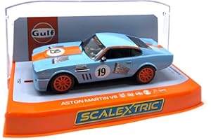 Scalextric Aston Martin V8 Gulf #19 Rikki Cann Racing 1:32 Slot Race Car C4209, Light Blue & Orange
