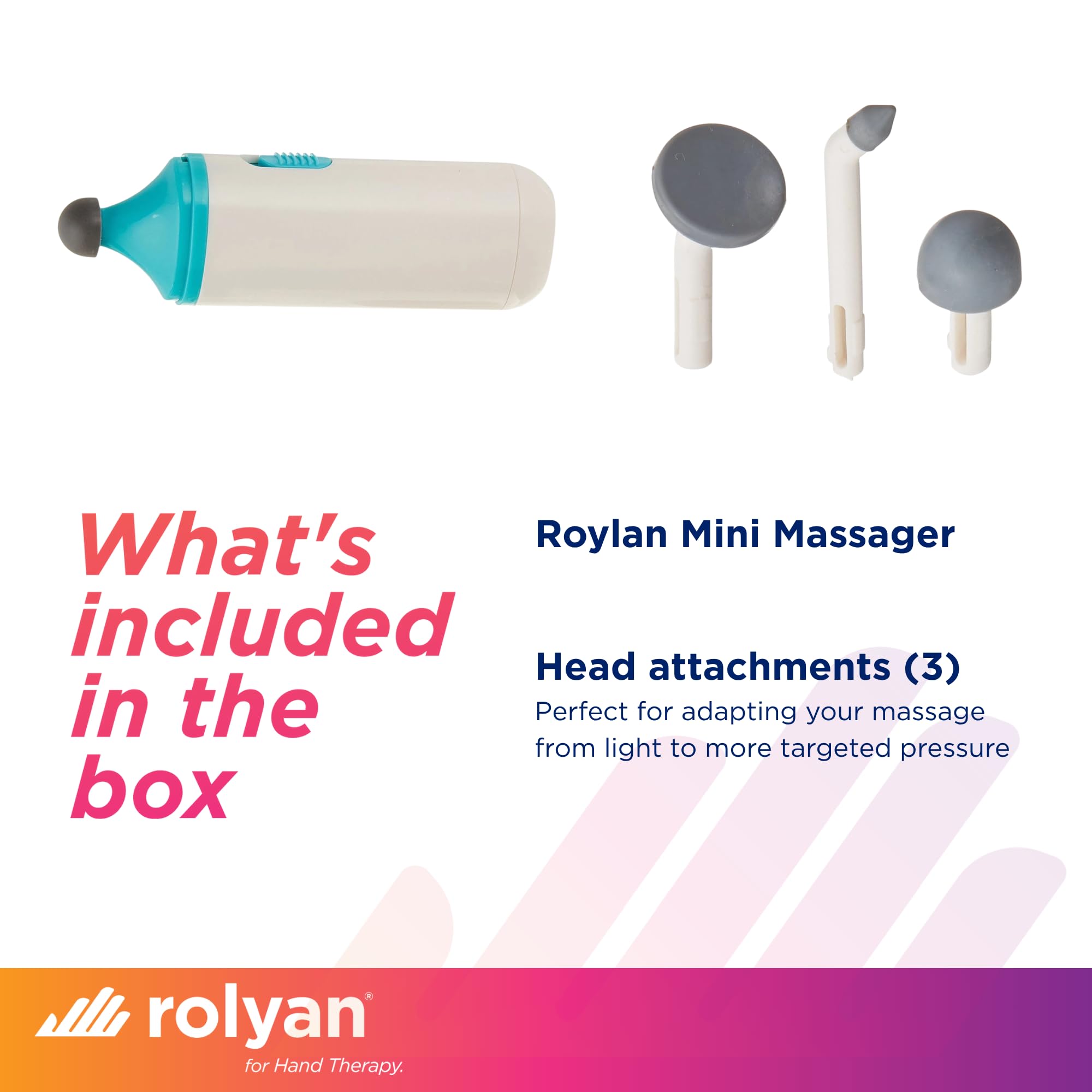 Rolyan Mini Massager with Battery, Handheld Compact Massager with Interchangeable Heads Reduces Scar Visibility, Quiet Vibration, Ergonomic Grip, Portable for On-the-Go Use, Battery Operated