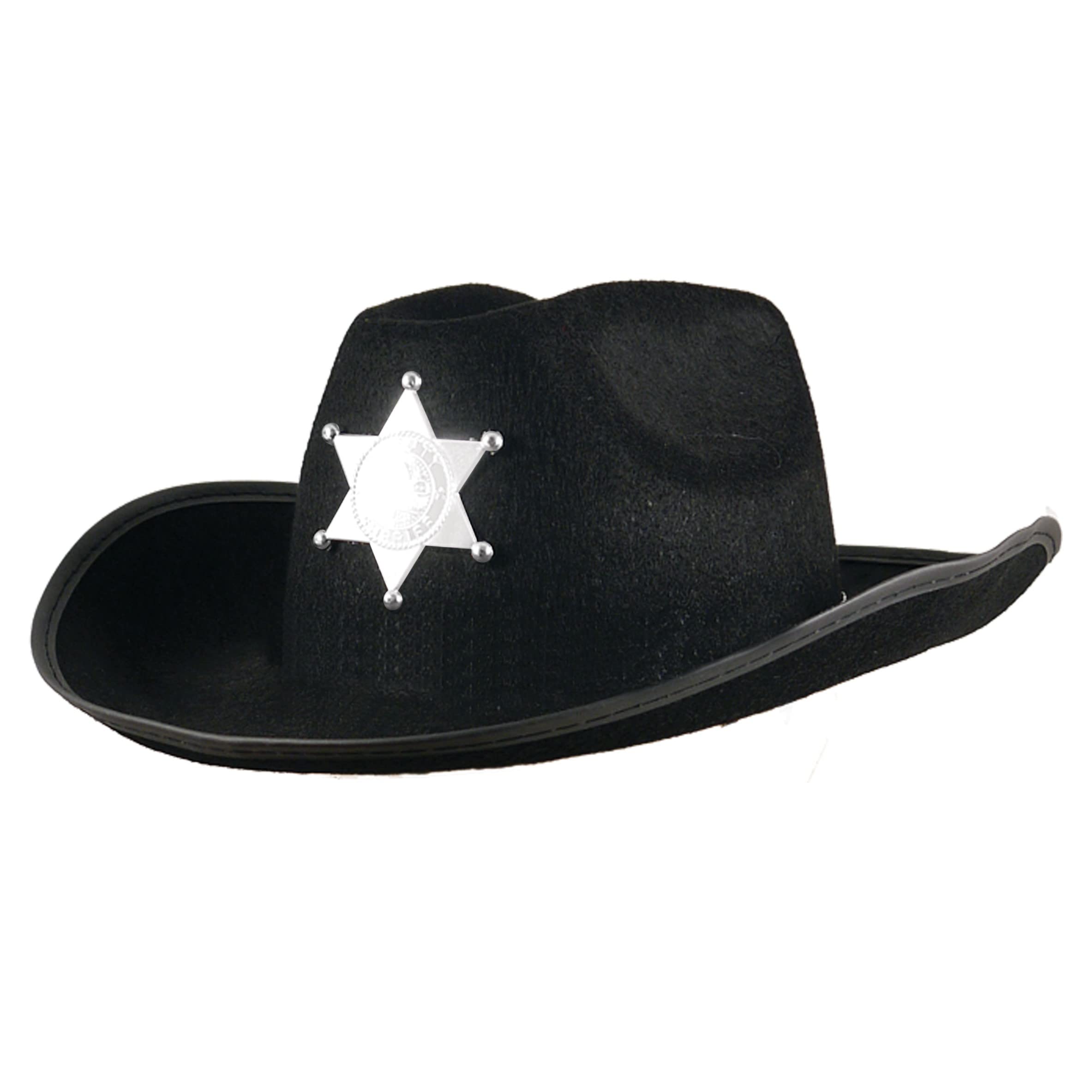 Smiffys Sheriff Hat, Black with Badge, Boys Fancy Dress, Child Dress Up Hats