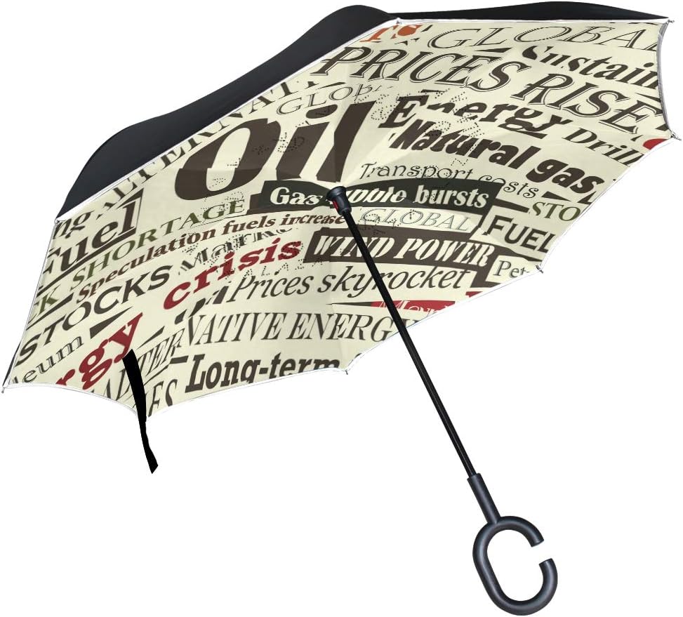Bulldog Energy Word Headlines Theme Patio Umbrella Windproof Outdoor Umbrella with C-Shaped Handle for Car Reverse Umbrella
