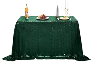 nanbowang Dark Green Sequin Tablecloth Glitter Sparkly Iridescent Shimmer for Rectangle Table Cloth 50 X 50 Table Covers Decorations for Birthday Party Supplies Event Wedding Table Skirt Decor