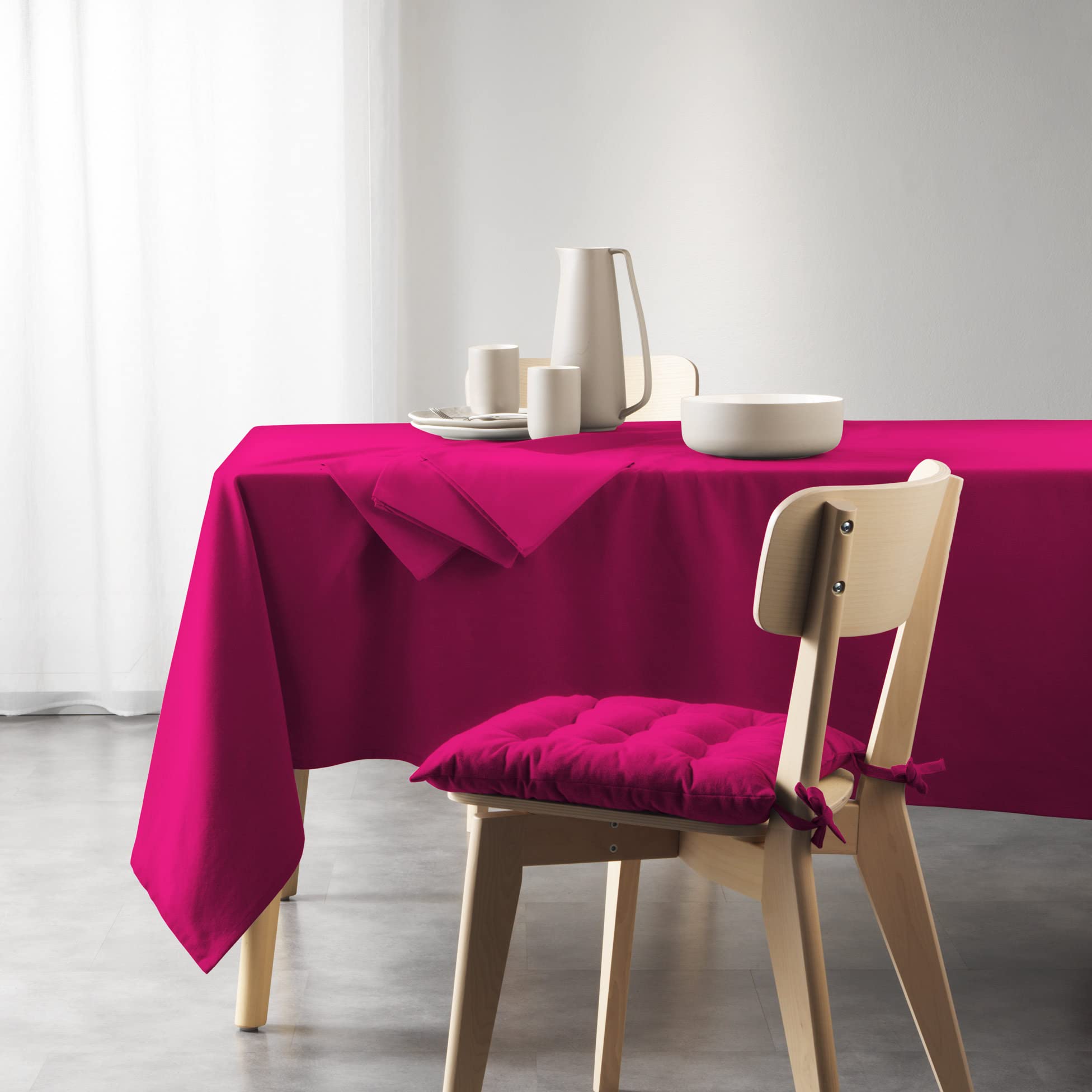 Douceur d'Intérieur, Rectangular Tablecloth (140 X 240 cm) Mistral Fuchsia, Recycled Cotton