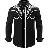 Spring&Gege Boys Western Shirt Embroidered Cowboy Button Down Long Sleeve Pearl Snap Shirts