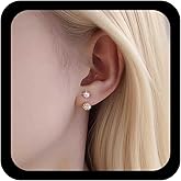 Jugielu Vintage Pearl Crystal Ear Jacket Earrings Gold Pearl Stud Earring Cz Ball Earrings Double Side Crystal Earring Pearls Front Back Jewelry for Women