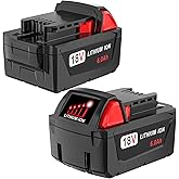 2 Pack 6.0AH Replacement for Milwaukee M18 Battery 48-11-1815 48-11-1820 48-11-1828 48-11-1830 48-11-1850 48-11-1860, Compati