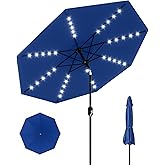 GarveeLife 10 Ft Patio Umbrella with Solar Lights, Outdoor Table Umbrella with 40 LED Lights & Tilt Crank, 8 Ribs Market Table Umbrella for Pool, Deck, Backyard, Navy Blue