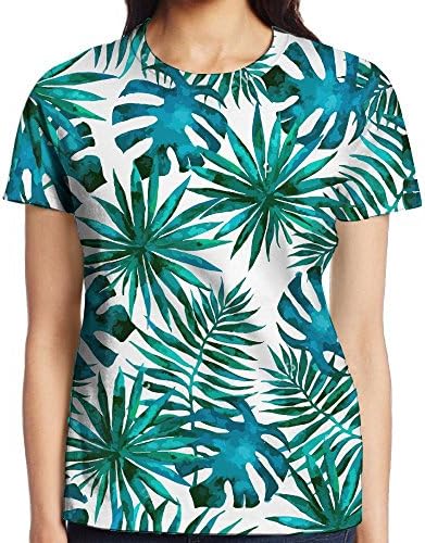 NavyLife Women's Tropical Plants and Tree Casual Crew Neck Baseball Tee Short Sleeves Shirt Slim Fit Sports Uniforms