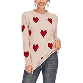 shermie Women's Cute Heart Knit Sweater Long Sleeve Crew Neck Loose Casual Pullover Sweaters