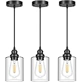 Licperron 3 Pack Hanging Pendant Lighting Fixtures, Adjustable Black Hanging Ceiling Lamp with Clear Glass Shade, Modern Pend