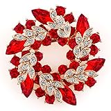 JewelryHouse Vintage Fancy Flower Leaf Crystal Brooched and Pins (Red)