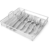 Pfaltzgraff Mirage Frost Everyday Flatware Service for 8, 42 Piece Set, 18/0 Stainless Steel, Silverware Set with Serving Utensils and Caddy