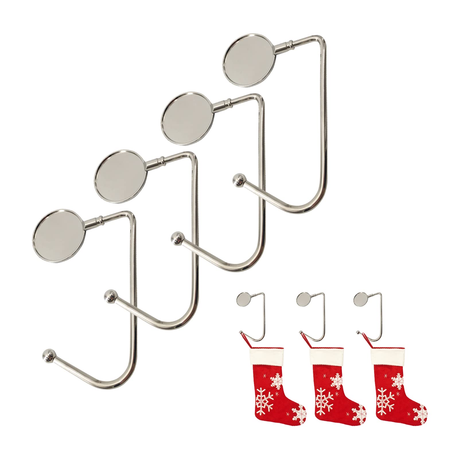 Jc.upin 4 Pcs Christmas Stocking Holders - Metal Mantel Xmas Hooks Hangers with Anti Skid Safety Hang Grip, Mantel Hooks Hanger Christmas Fireplace Stocking Hooks for Christmas Party Decoration