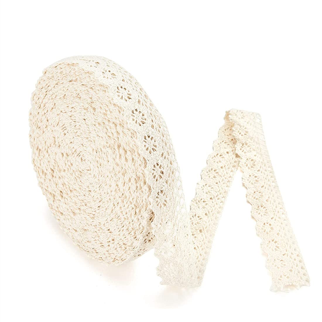 10 Yards Beige Lace Edging Trim Ribbon,Crochet Cotton Lace Trimming,Vintage Lace Ribbon,Lace Fabric Trim for Sewing Crafts Wedding Decoration Gift Wrapping (2.5cm)