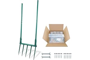 VVOKGO Broadfork Garden Tool with 11.8" Long Tines, 5-Tine Broad Fork for Gardening Heavy Duty, Unbreakable Garden Fork & Han