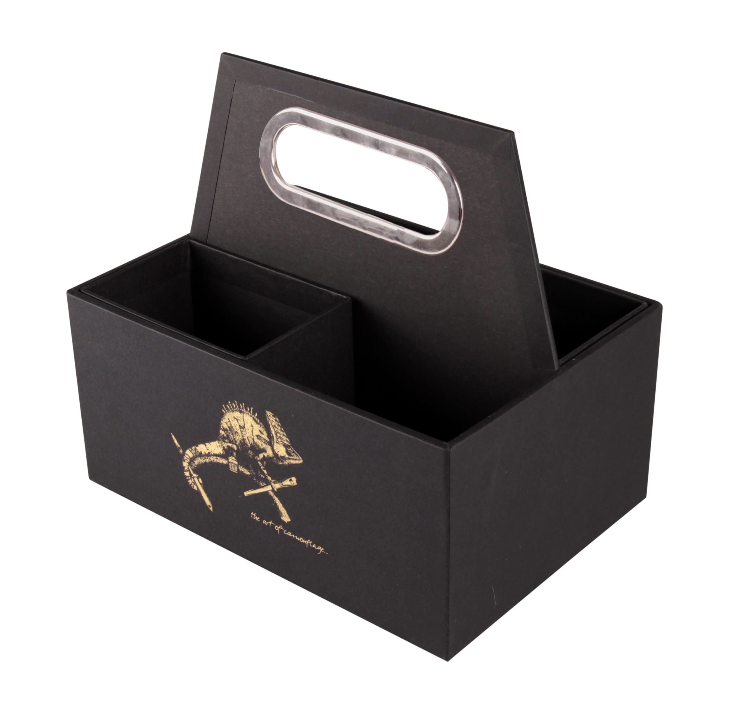 Clairefontaine 116031C - Multi-Functional Mixed Storage Box Black Cardboard 22x14x19cm 2 Removable Dividers Pencil Holder Home Office Flying Spirit Collection