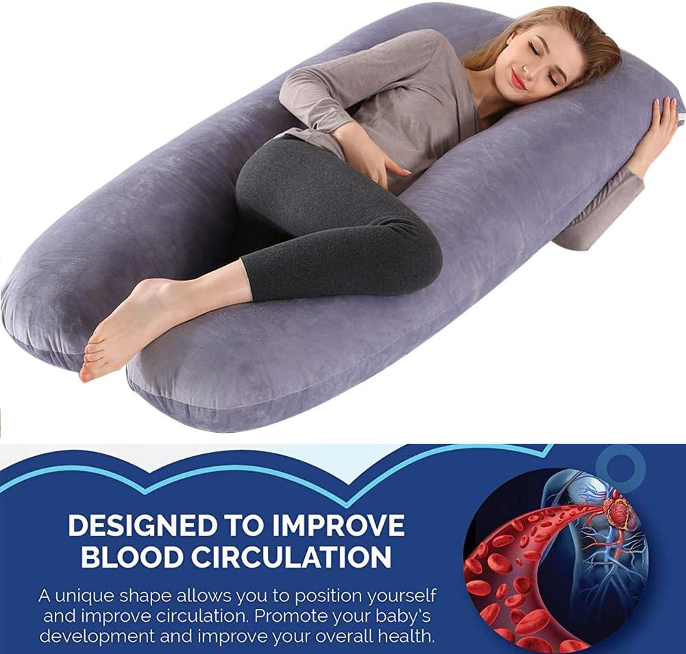 Pregnancy Pillow, U-Shaped 52" Full Body Maternity Pillow for Pregnancy Women Sleeping with Washable Velvet Outer Cover - Support for Back, Hips, Legs, Belly (Grey): Kitchen & Dining