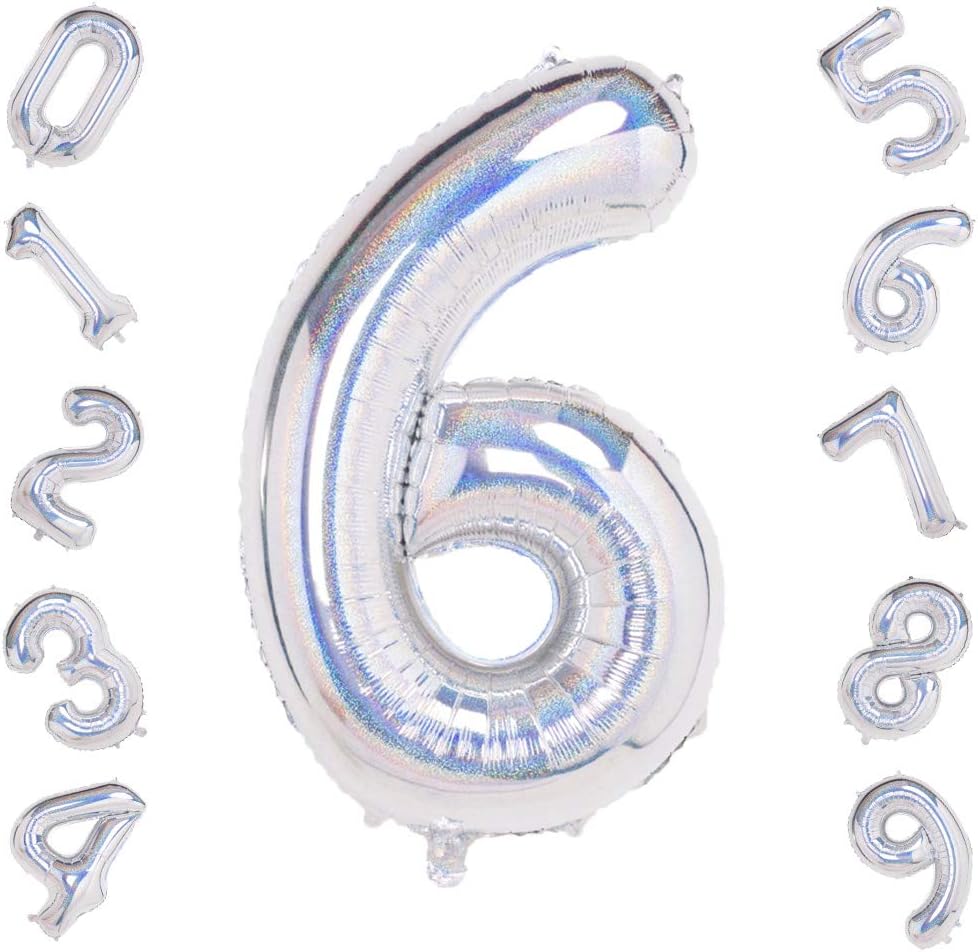 Laser Silver 6 Balloons,40 Inch Birthday Foil Balloon Party Decorations Supplies Helium Mylar Digital Balloons (Laser Silver Number 6)