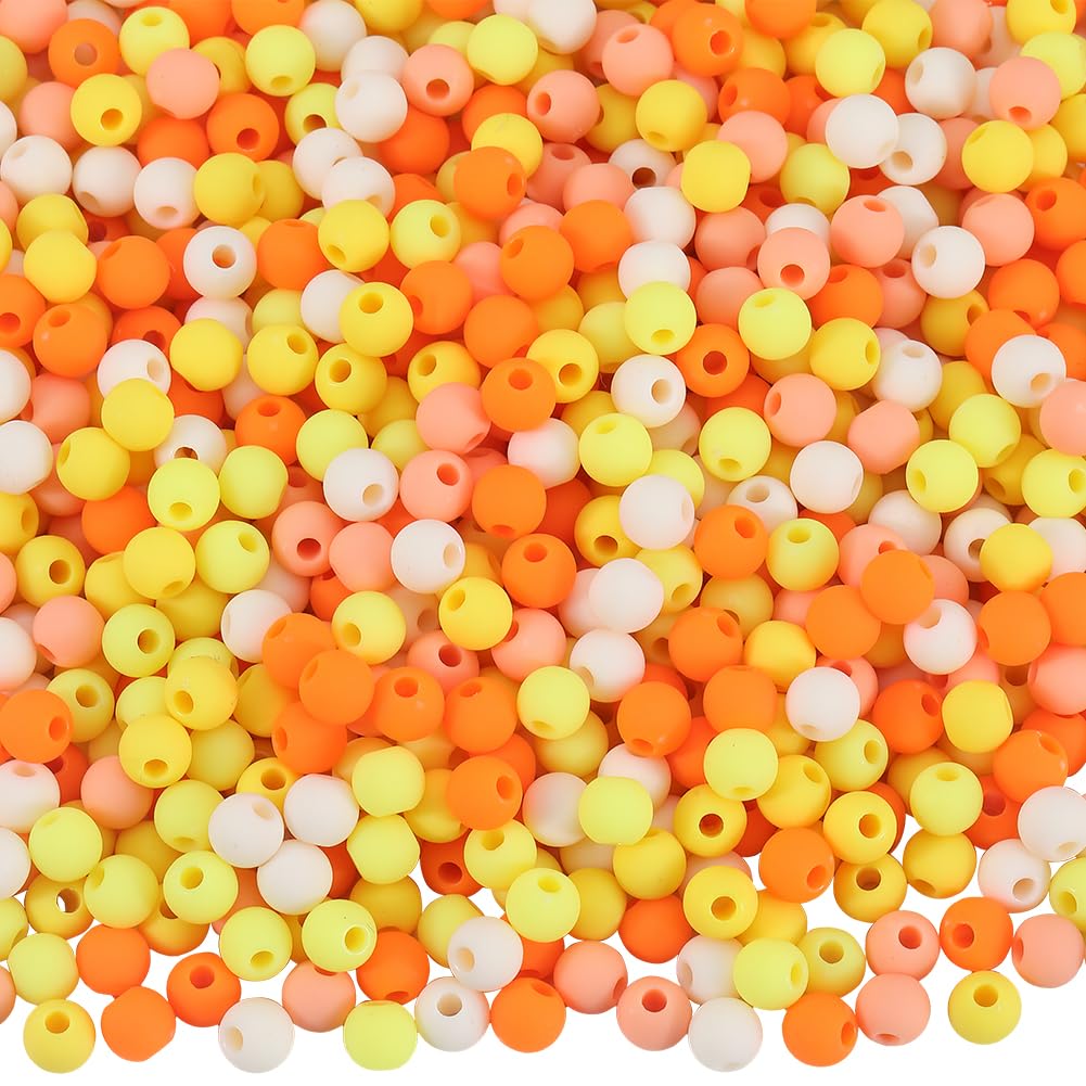SOFPLATE 1 Box 1000Pcs Round Frosted Beads Matte Acrylic Beads 6mm Opaque Orange Colored Small Ball Smooth Frost Bubblegum Gumball Loose Spacer Bead for Jewelry Making Bracelet Necklace DIY Crafts