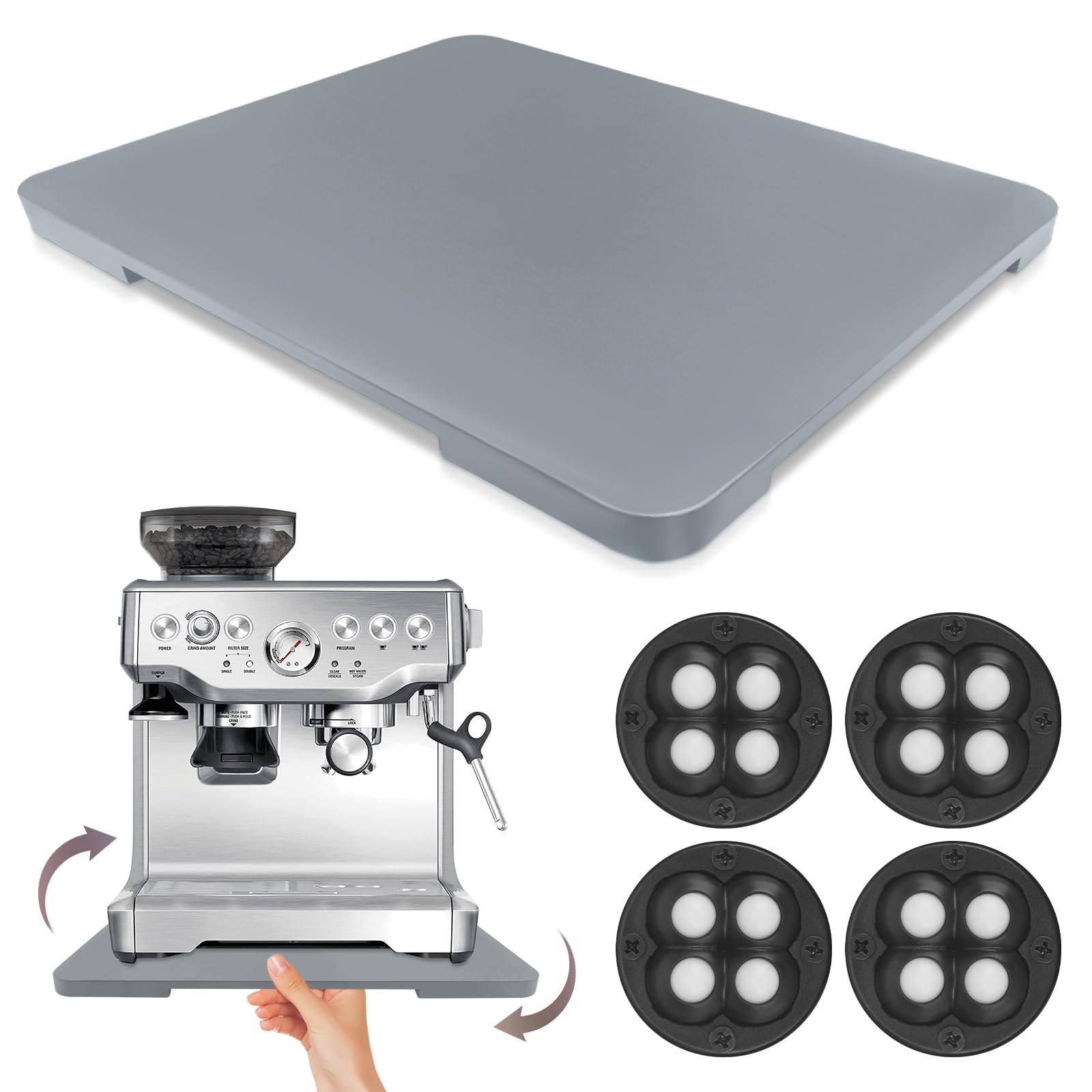 Photo 1 of **CRACKED**360° Rolling Tray Bamboo Appliance Slider for Kitchen Appliances, for Breville Espresso Machine Accessories, Sliding Tray for Coffee Maker Appliances Mat Easily from Under The Cabinet Gray 13"×15.7"