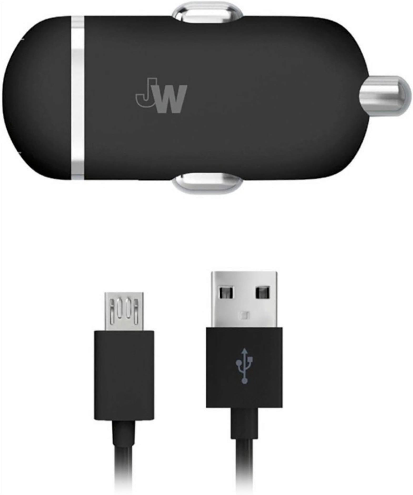JW Single USB Port Car Charger with Micro USB 5ft Cable Black