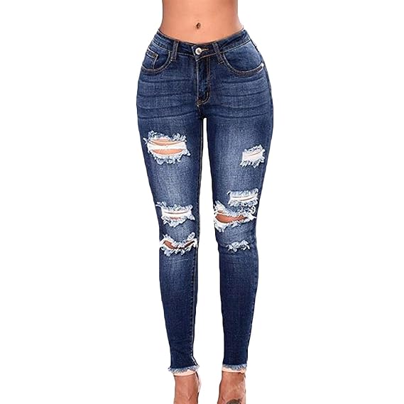 dark blue high waisted ripped jeans