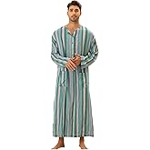 Lars Amadeus Striped Nightshirt for Men's Long Sleeves Button Down Nightgown Henley Shirts with Pockets