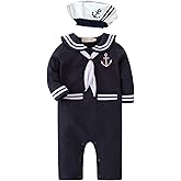 XM Nyan May's Baby Toddler Boys Sailor Stripe Romper Marine Navy Romper Outfit
