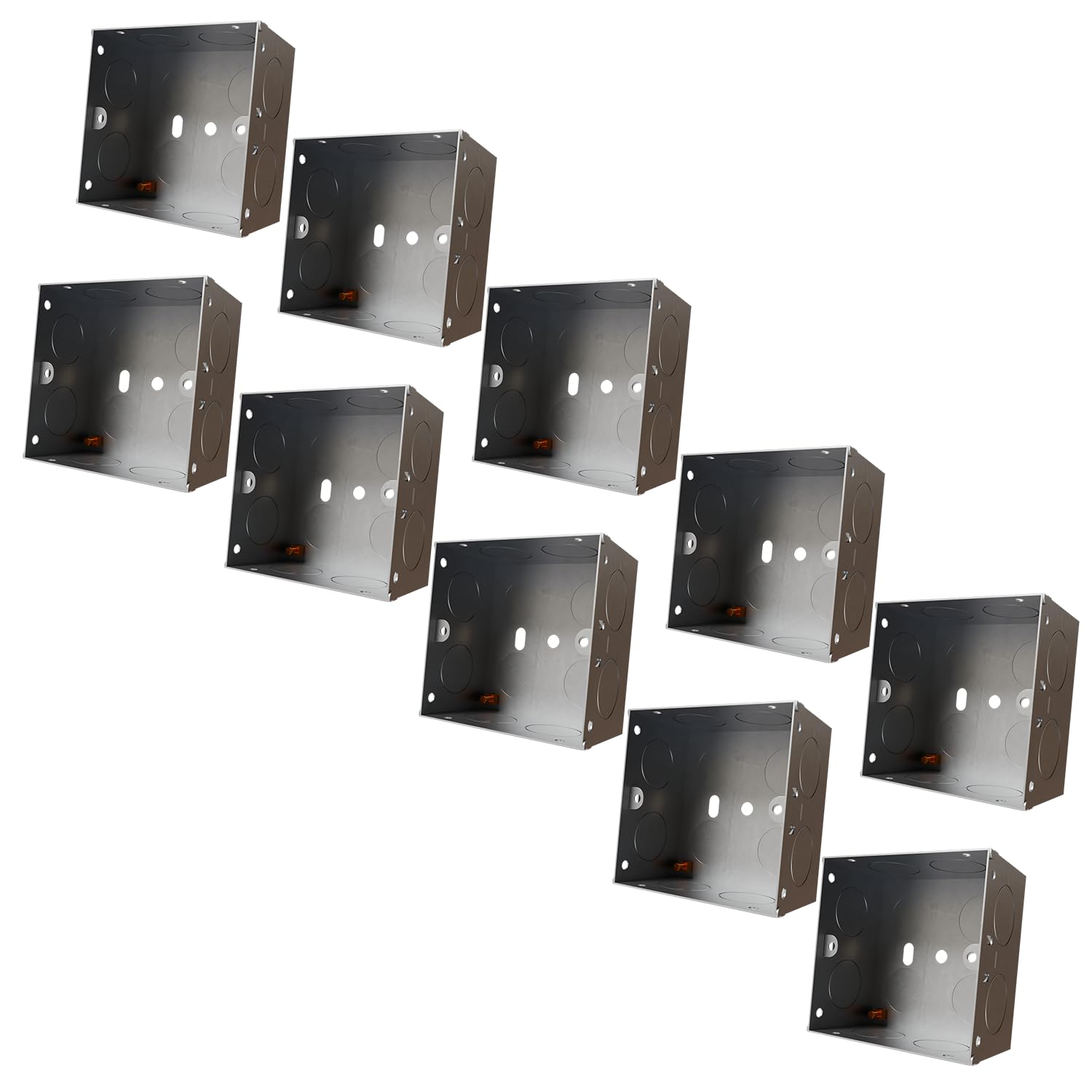 rhinocables - Metal 1 Gang Single Socket Back Box | Versatile Depths 16-47mm | Durable Galvanized Steel | BS4662 Compliant | Secure Mounting, 10 Pack, 47mm, Metal