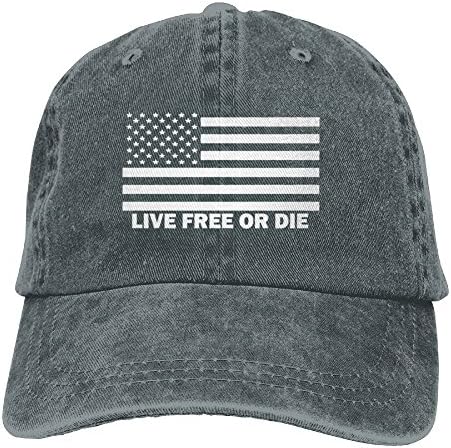 Genmai Si Quanjia Live Free Or Die American Flag Man &amp; Woman Retro Adjustable Jean Trucker Cap
