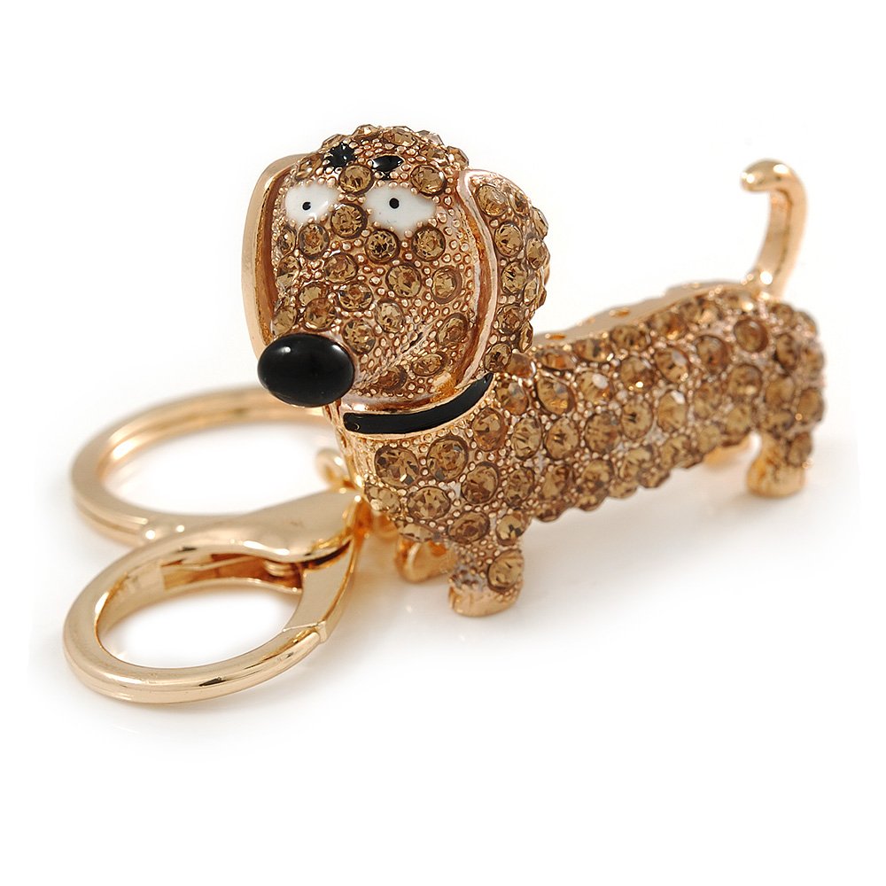 Avalaya Light Topaz Crystal Badger-Dog Keyring/Bag Charm In Gold Tone Metal - 7cm L