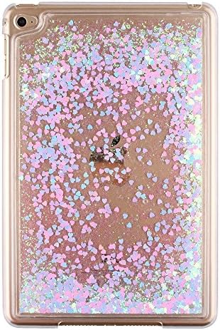Nasin iPad Mini 4 Case, iPad Mini 4 Case, Creative Design Bling Glitter Shiny Quicksand Sparkle Flowing Floating Liquid Transparent Plastic Back Cover (Pink Blue Heart)