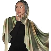 ANKOMINA Women's Watercolor Floral Print Hijab Scarf Soft Muslim Head Wraps Shawls Fahion Islamic Long Scarves