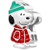 GNOCE Peanuts Snoopy Warm Winter Wishes Charm for Women, S925 Sterling Silver Dangle Charms for Women Wife, Valentine‘s Day, Mother’s Day Jewelry