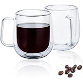 ETERMETA Glass Espresso Cups - Double Wall Insulated Coffee Mugs, Glass Coffee Mugs set of 2, Clear Tea Cups 8 oz, Perfect for Americano, Latte, Cappuccino, Espresso, Beverage and Tea