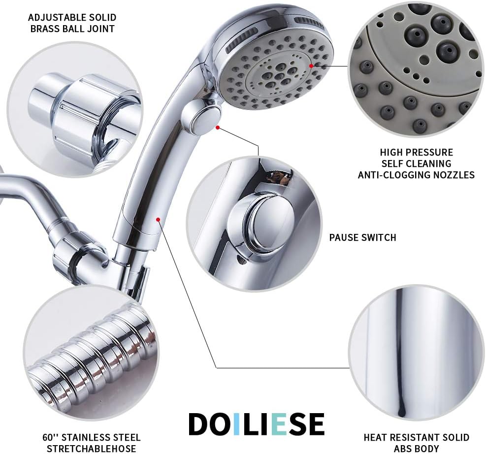 High Pressure 6 Setting Handheld Shower Head with ON/OFF Switch and Spa