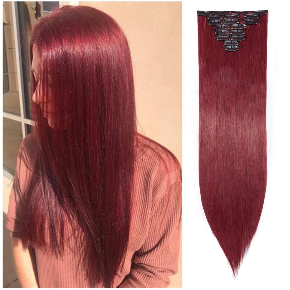 Lady Fashion Mall 26 Straight Maroon Mix Dark Red 8pcs Clip In