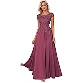 Elegant Mother of Bride Dresses for Women Long Chiffon Lace Wedding Guests Dress Formal Prom Gowns with Pockets