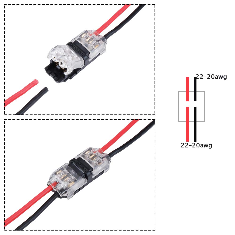 MUYI - 12 Pack Wire Connector 2 Pin I Tap Crimp Style Low Voltage Solderless Connector for 20/22/24 AWG Cable